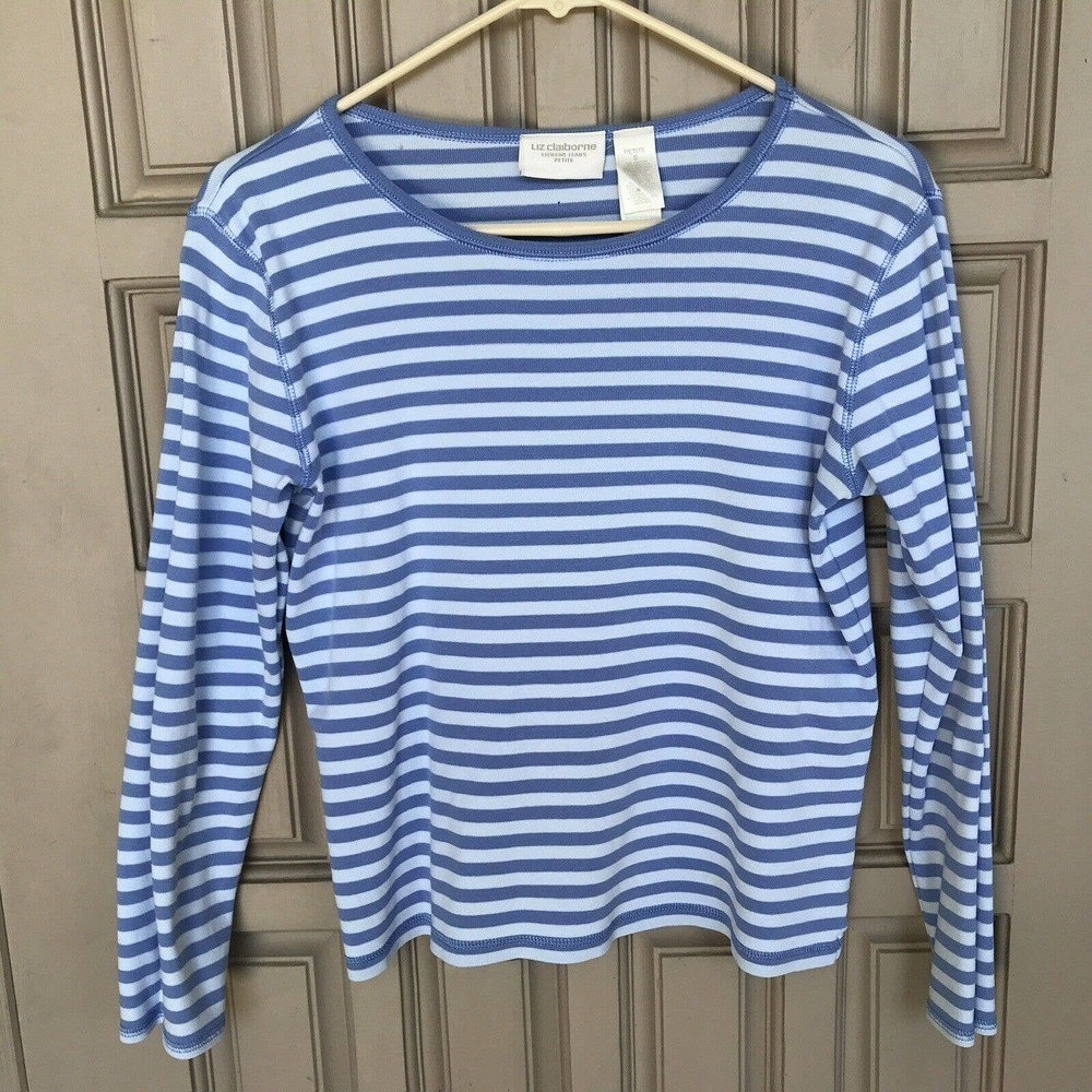 Lizwear Jeans Petite SzS T Shirt Blue Stripes Long Sleeves Pre-Owned